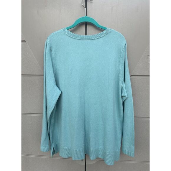 J Jill Women’s Henley Split Neck Cotton Blend Sweater Aqua Size Sz Large - Picture 6 of 8